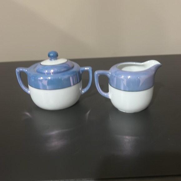Vintage noritaki lusterware blue and white tea and creamer set - Picture 3 of 9
